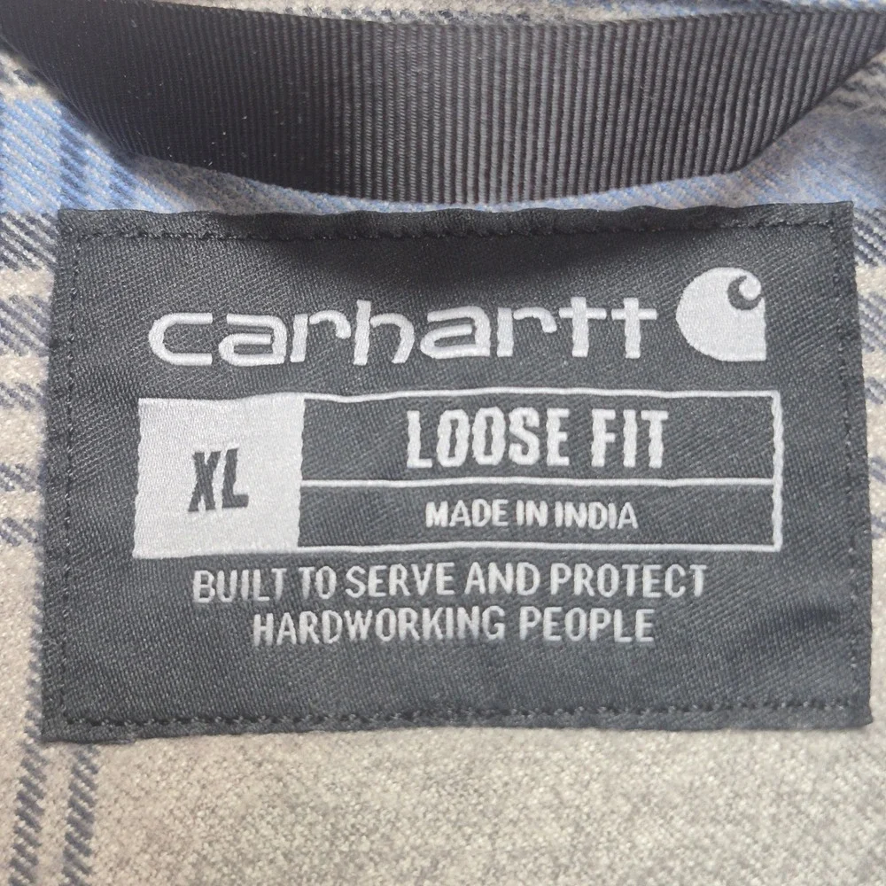 Carhartt Heavyweight Flannel Shirt Mens XL Gray Blue Plaid Loose‎ Fit Cotton